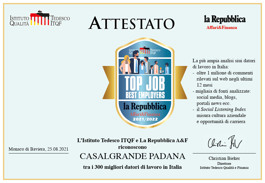 Top Job 2021-22 va a Casalgrande Padana