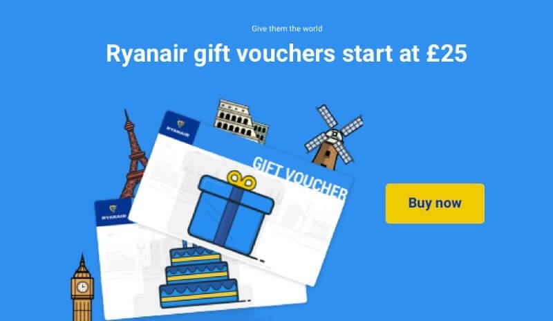 Le gift card Ryanair si acquistano anche in Internet