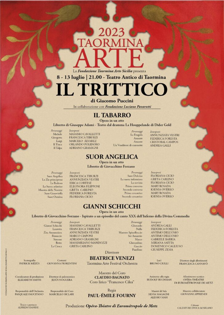 Per la Stagione Lirica Taormina Arte 2023, al Teatro Antico IL TRITTICO di Giacomo Puccini