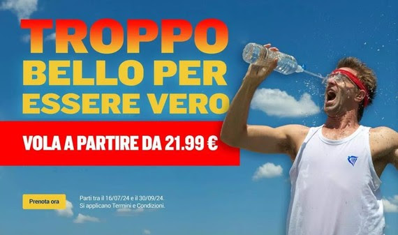 Ryanair lancia una promozione flash di 48 ore con tariffe a partire da soli 21,99 €