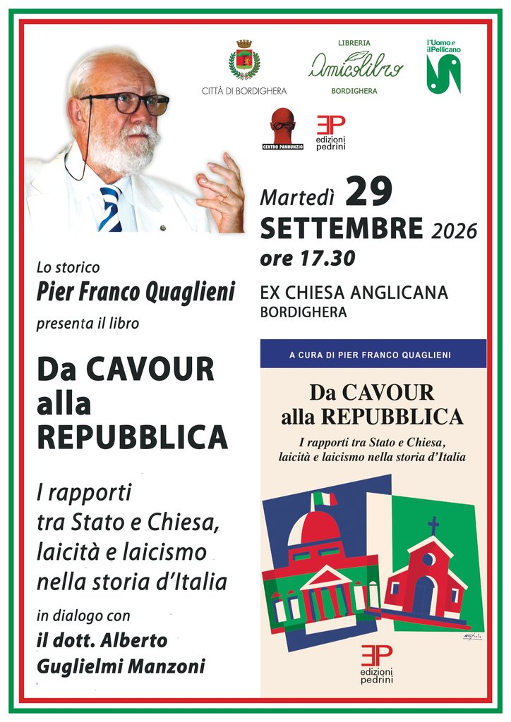“Da CAVOUR alla REPUBBLICA” il libro dello storico Pier Franco Quaglieni sugli aspetti della laicità dello Stato